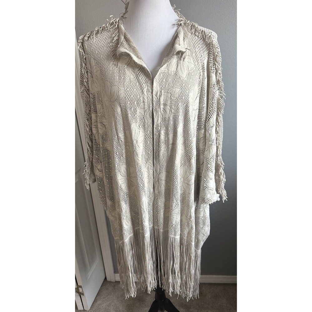 Linda Lundstrom Crochet Fringe Vest Women Plus Sz 20 Open Front Tunic Top Blouse